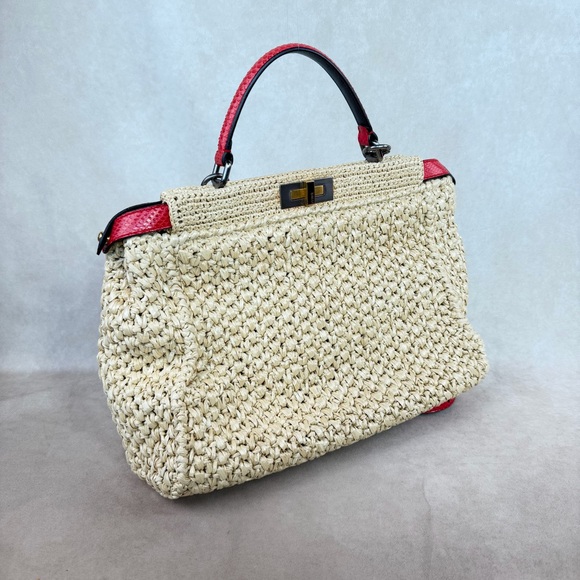 Fendi Peekaboo XL Python and Raffia Bag Rare - Picture 4 of 17